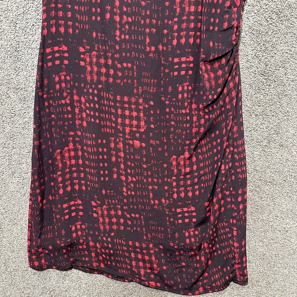 SET 100% Silk Dress Womens 2 Red Black Geometric Knee Length‎ Edgy Grunge Punk - Picture 4 of 12